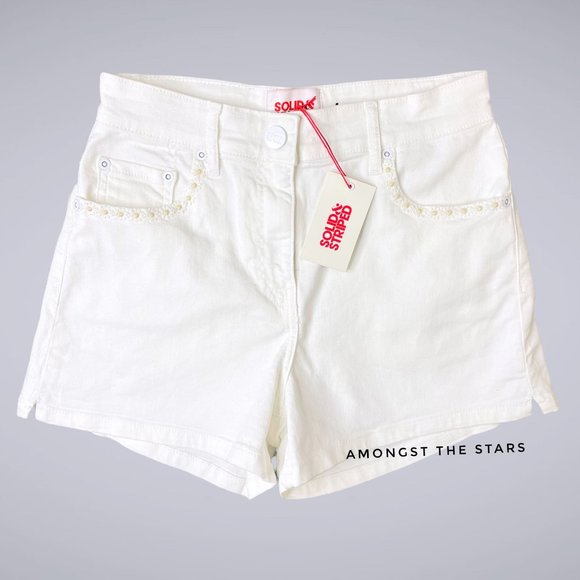 Solid & Striped Daisy Trim High Waisted White Denim Shorts - Picture 1 of 11